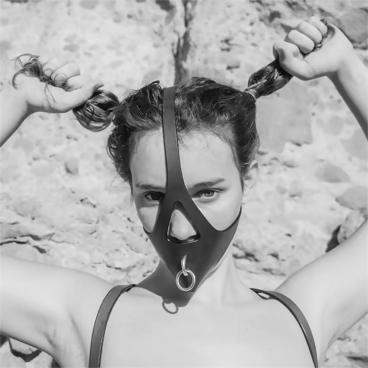 Half-Hood Head Bondage Muzzle Mask with Leash