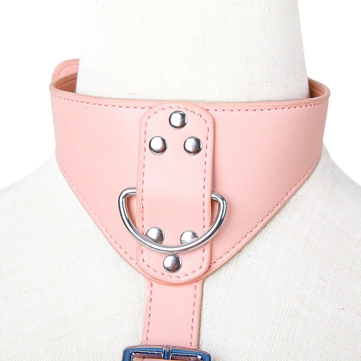 BDSM Open-Bust Pink Bondage Harness with Handcuffs & Leash