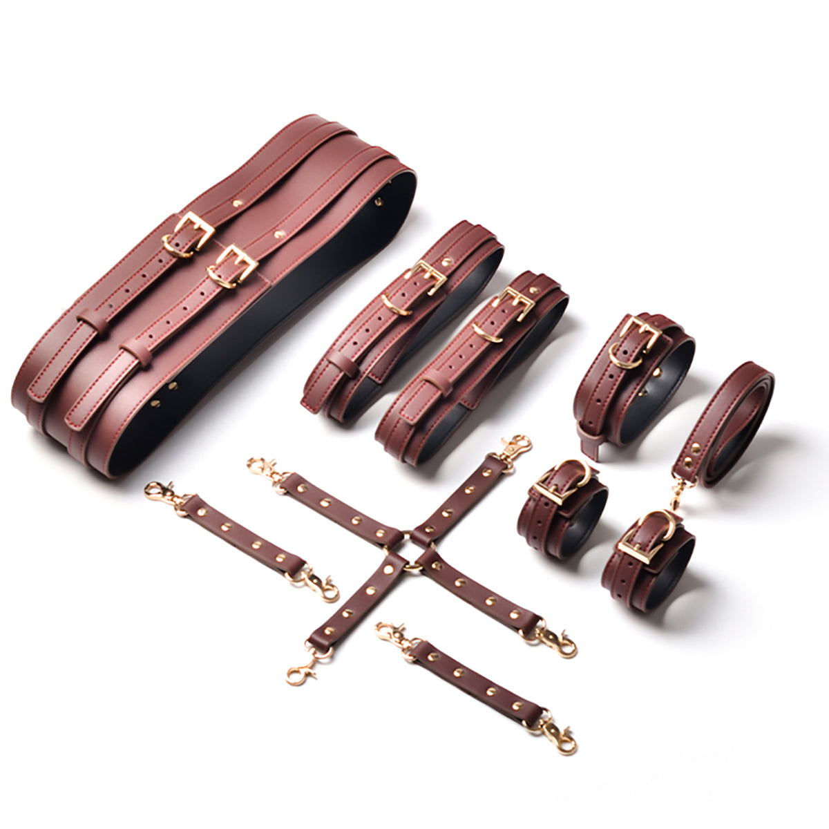 Matte Dark Wine Red Corset Restraint Set Unisex BDSM Gear