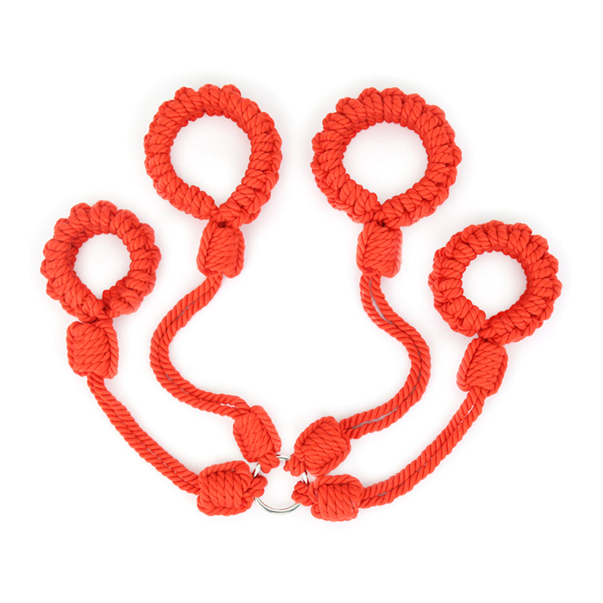 No-Escape Handcrafted Cotton Rope Cuffs - Soft Restraint Set (Red)