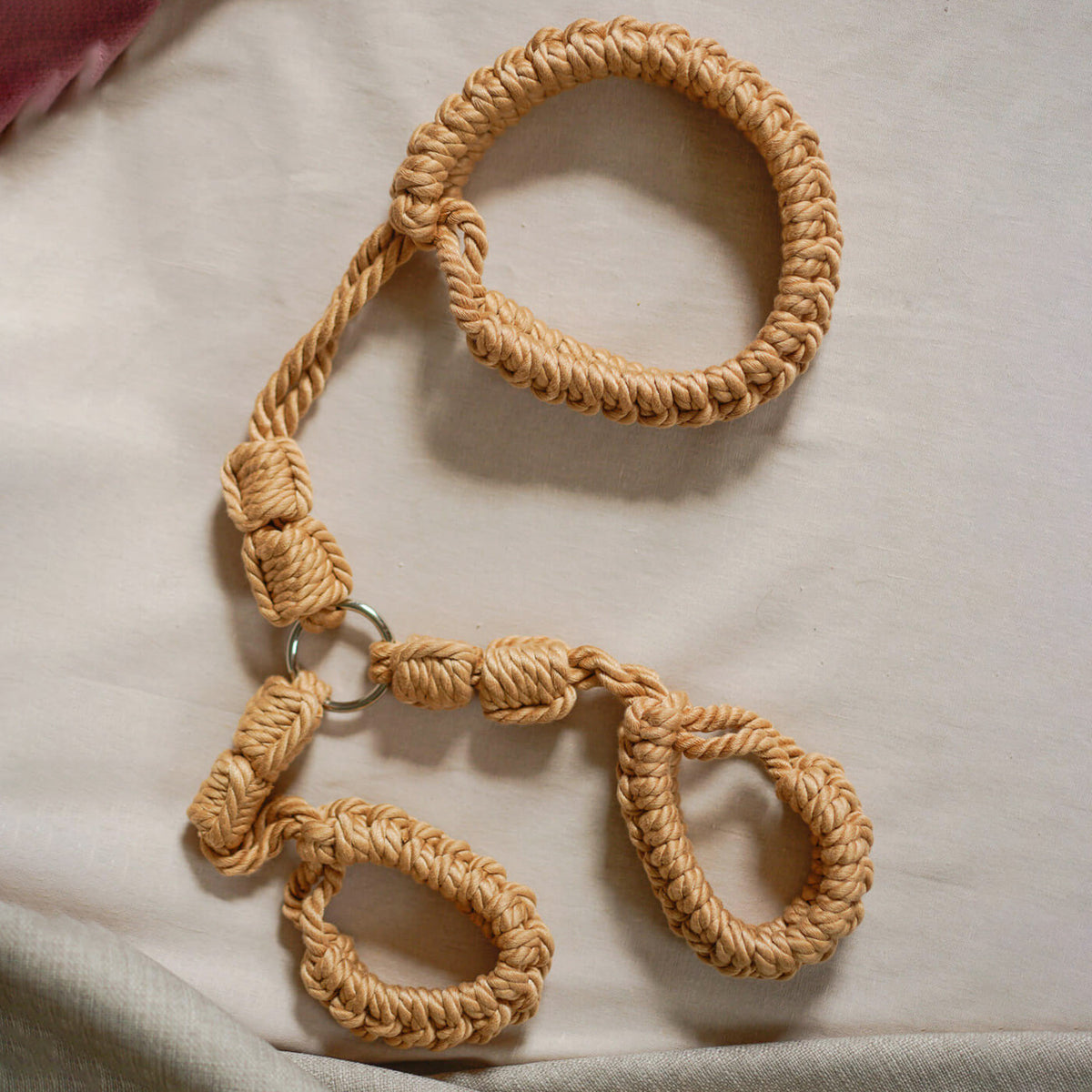 Hand-Woven Cotton Rope Neck to Wrist Restraint - Beige