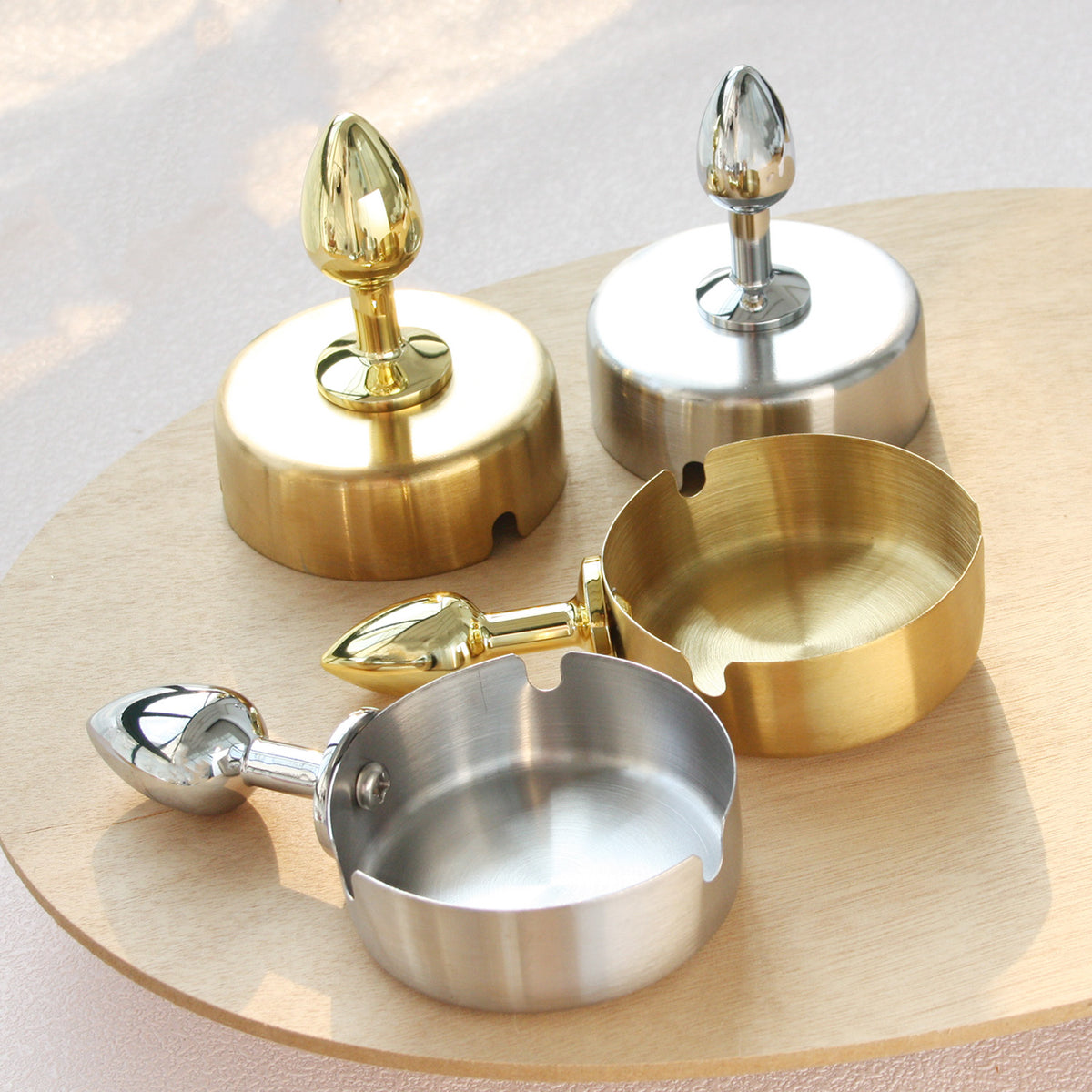BDSM Stainless Steel Ashtray Anal Butt Plug 1.8cm/2.2cm/2.8cm/3.2cm
