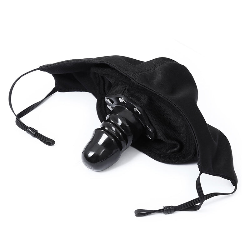 Discreet BDSM cotton face mask with concealed silicone gag – black