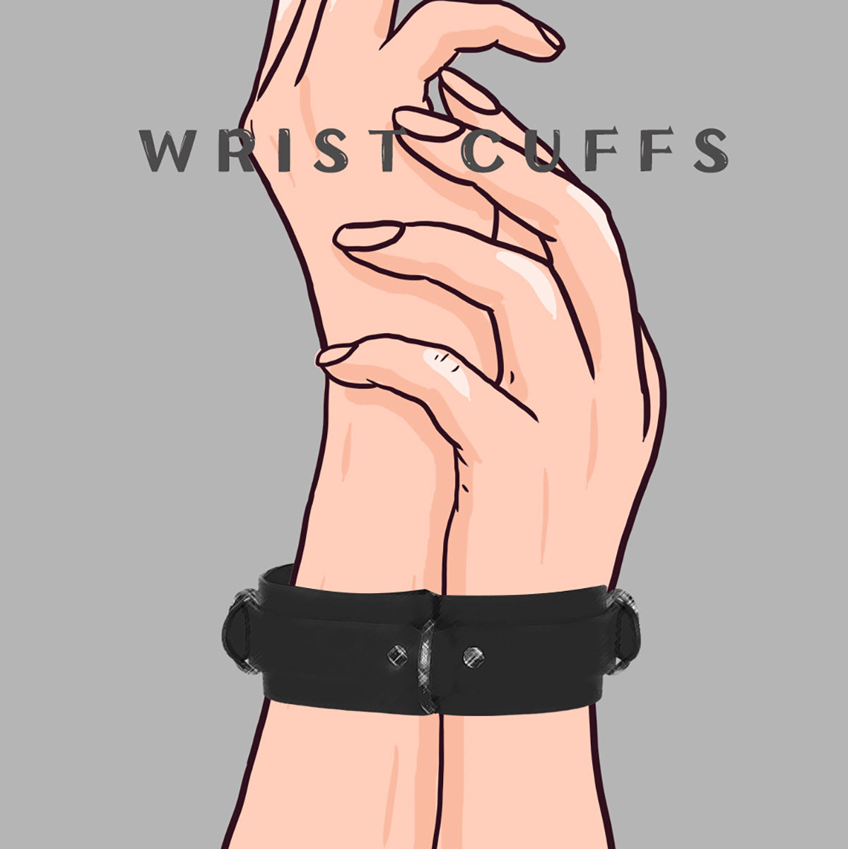 Minimalist Black Linked Faux Leather Wrist Cuffs with D-Ring