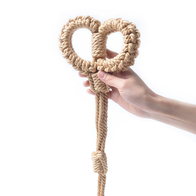 Soft Cotton Rope Bondage Wrist Cuffs with Leash Beige