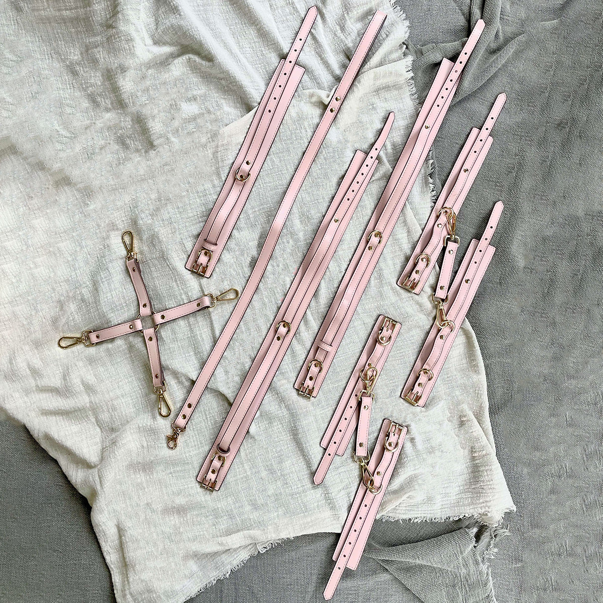 Deep Pink Vegan Leather Bondage Set – 7-Piece Restraint Kit with Storage Bag