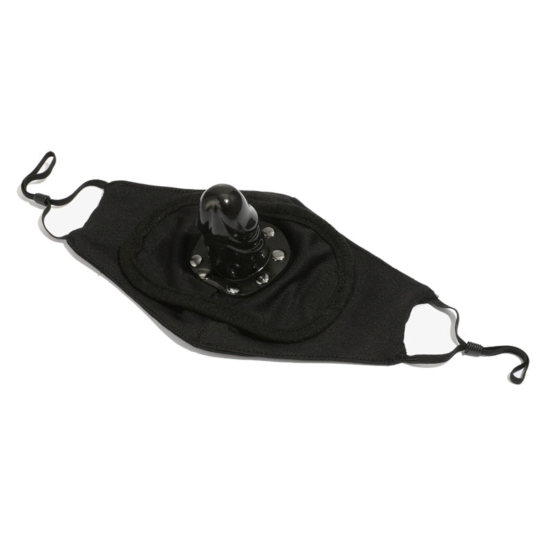 Discreet BDSM cotton face mask with concealed silicone gag – black