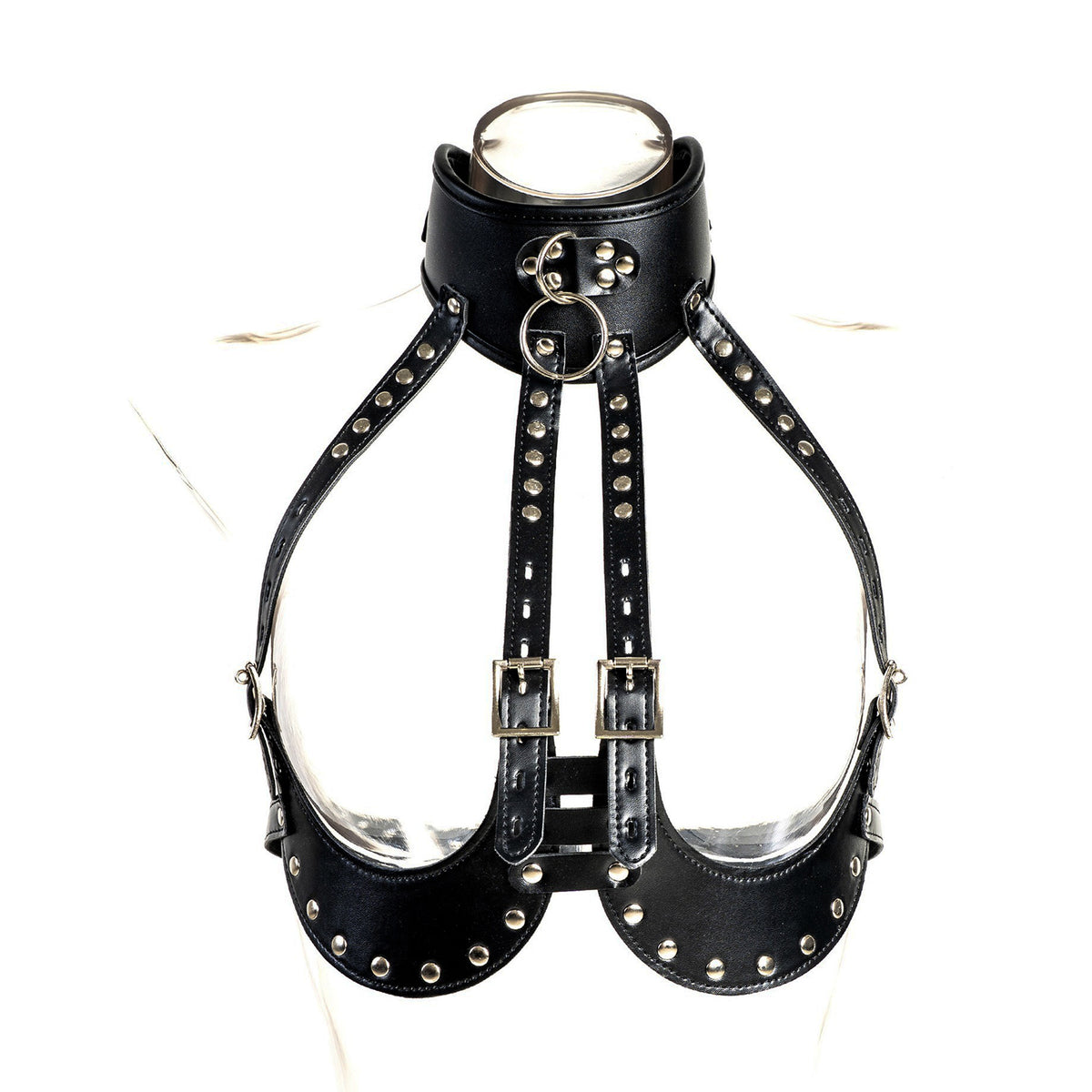 Seductive Studded Open-Bust Harness with O-Ring Collar