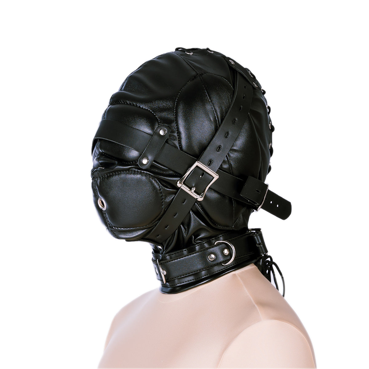 BDSM Fetish Full Head Restraint Slave Cushion Mask - Black/Red