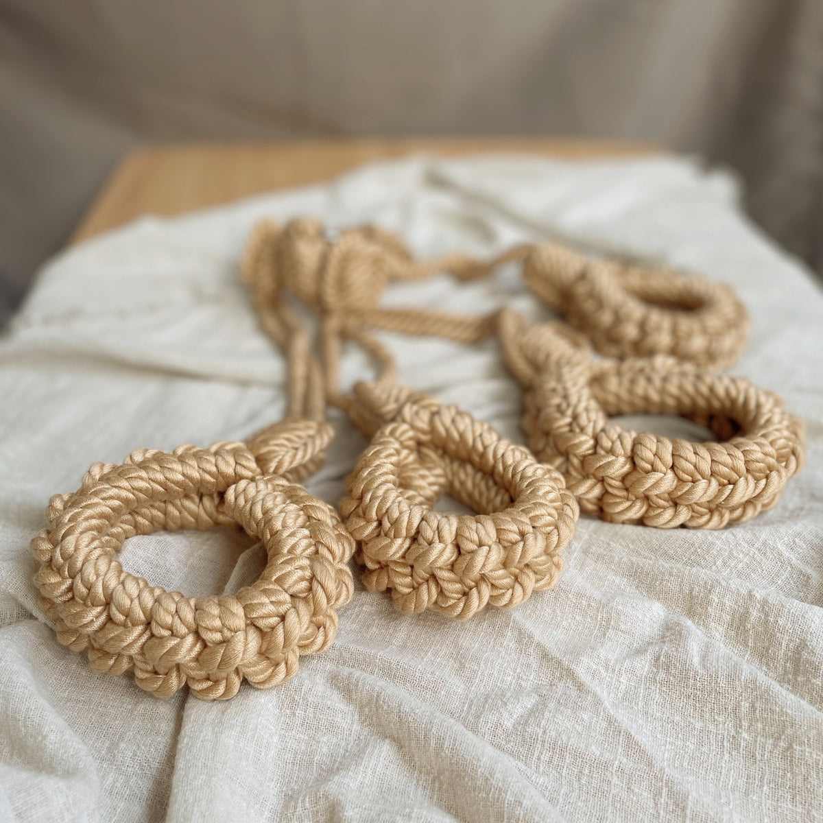 No-Escape Handcrafted Cotton Rope Cuffs - Soft Restraint Set (Beige)