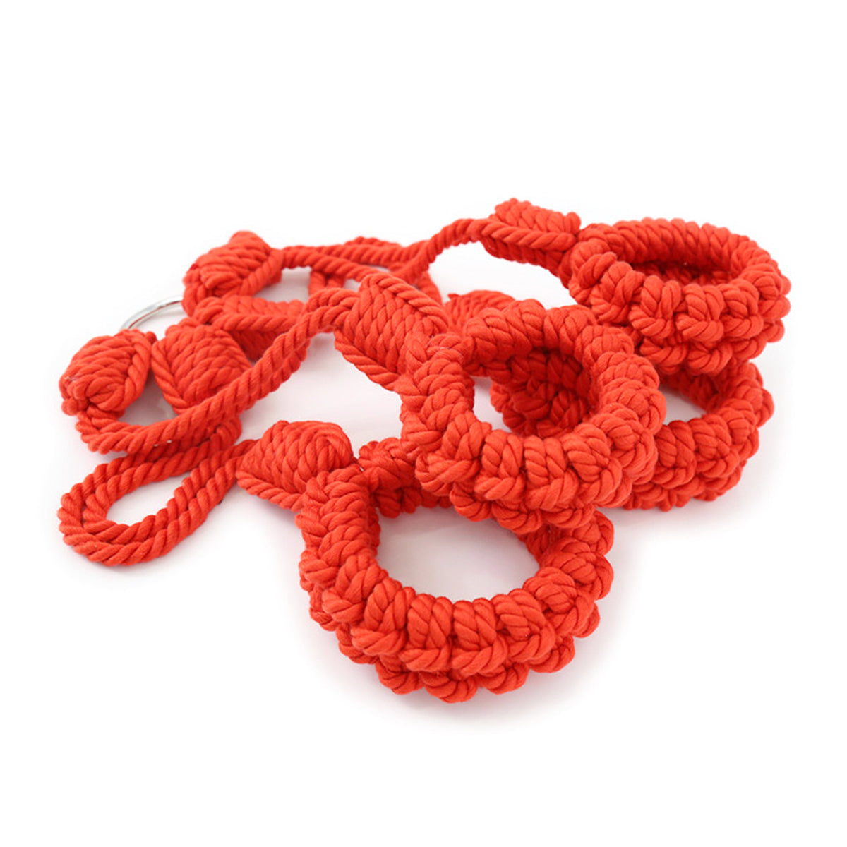 No-Escape Handcrafted Cotton Rope Cuffs - Soft Restraint Set (Red)