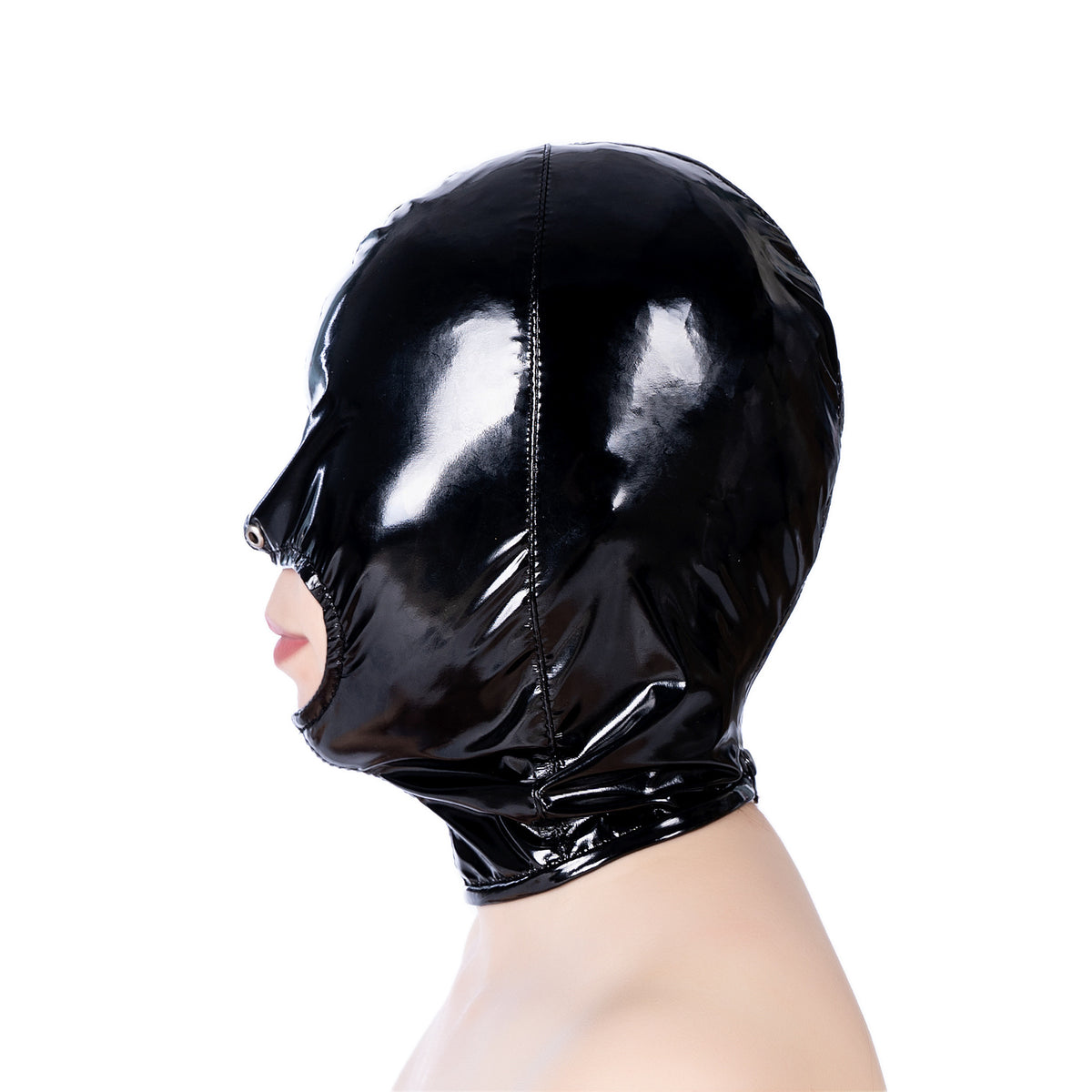 Patent Leather Bondage Hood Headgear Open Mouth Face Mask BDSM Slave Blindfold
