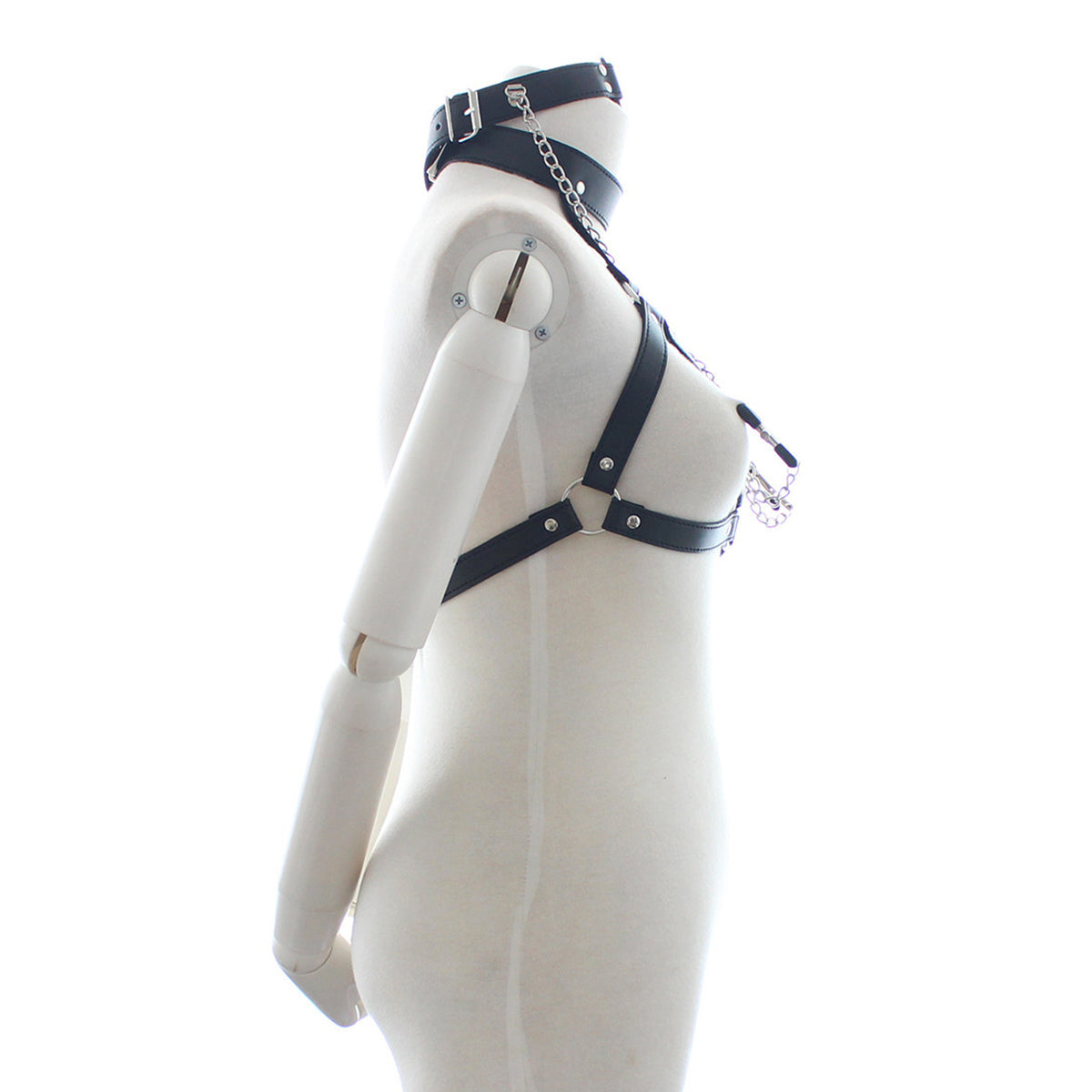 Open Bust Bondage Harness & Nipple Clamp Set with O-Ring Gag – 2-Piece Kit