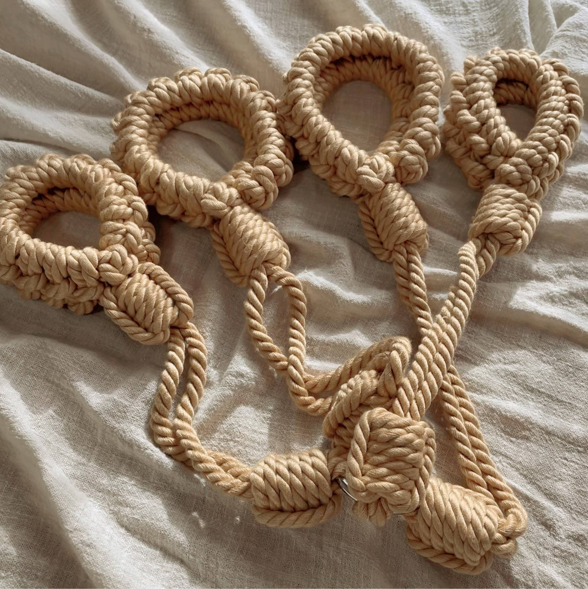 No-Escape Handcrafted Cotton Rope Cuffs - Soft Restraint Set (Beige)