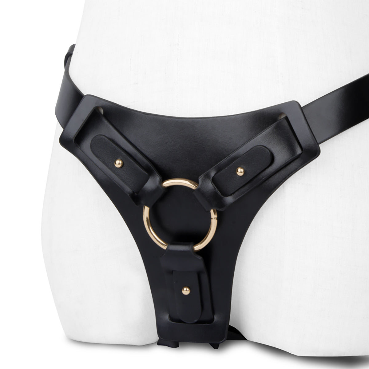 Lesbian Pants with Clear Dildo Black Vegan Leather Strap On Harness