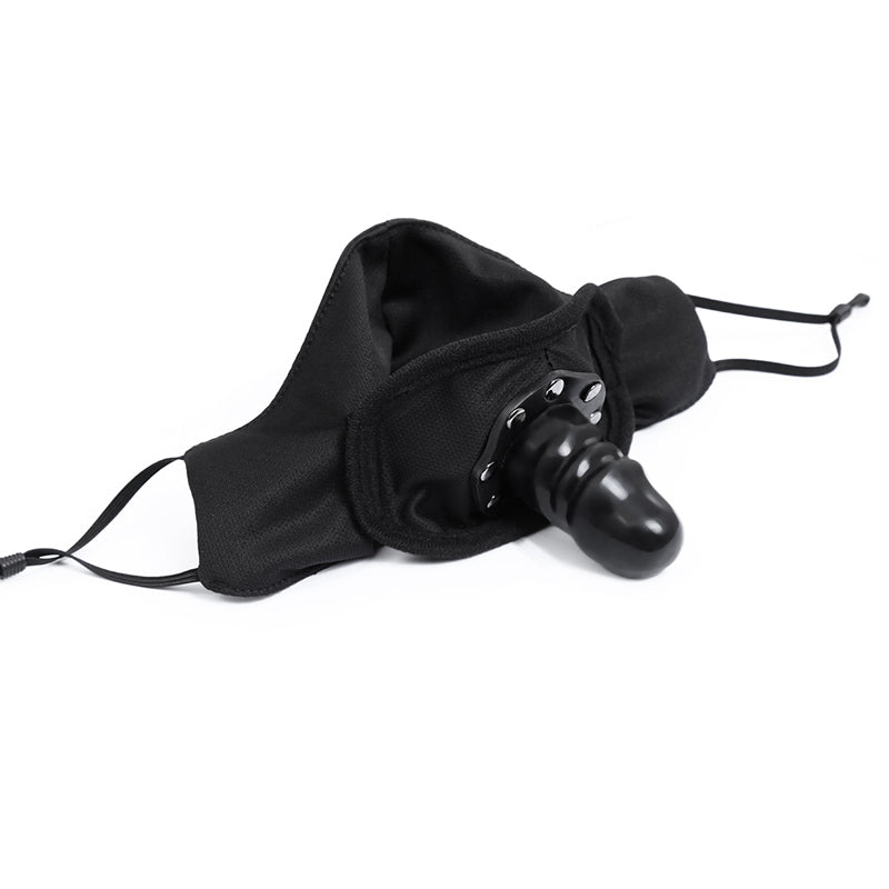 Discreet BDSM cotton face mask with concealed silicone gag – black