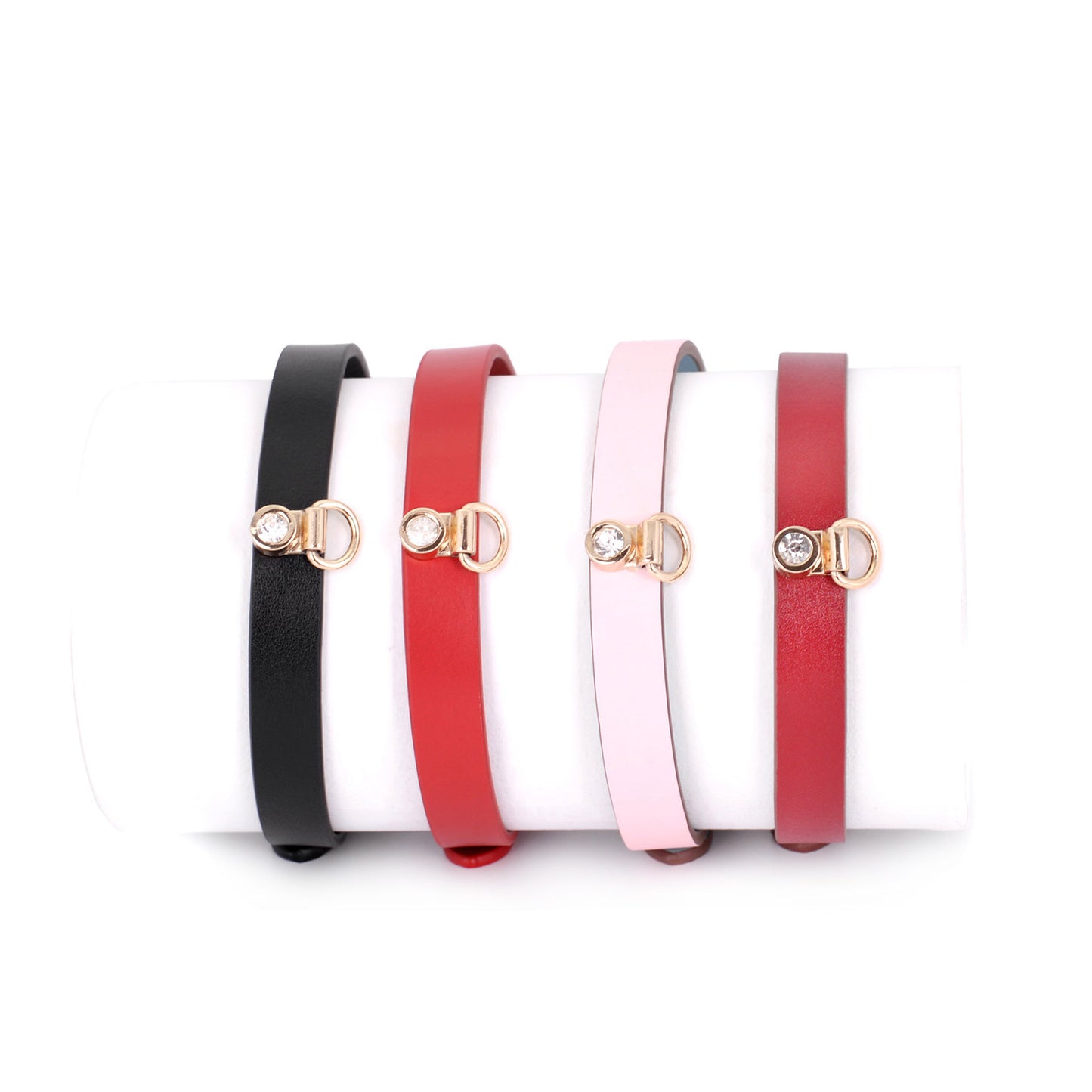 Handmade Shining Stone BDSM Leather Bondage Choker with Leash 4-colors