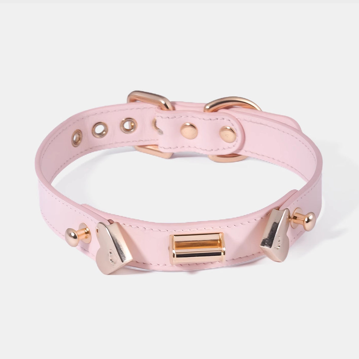 Blushing Devotion - Light Pink Leather Heart Hardware Collar & Leash Set