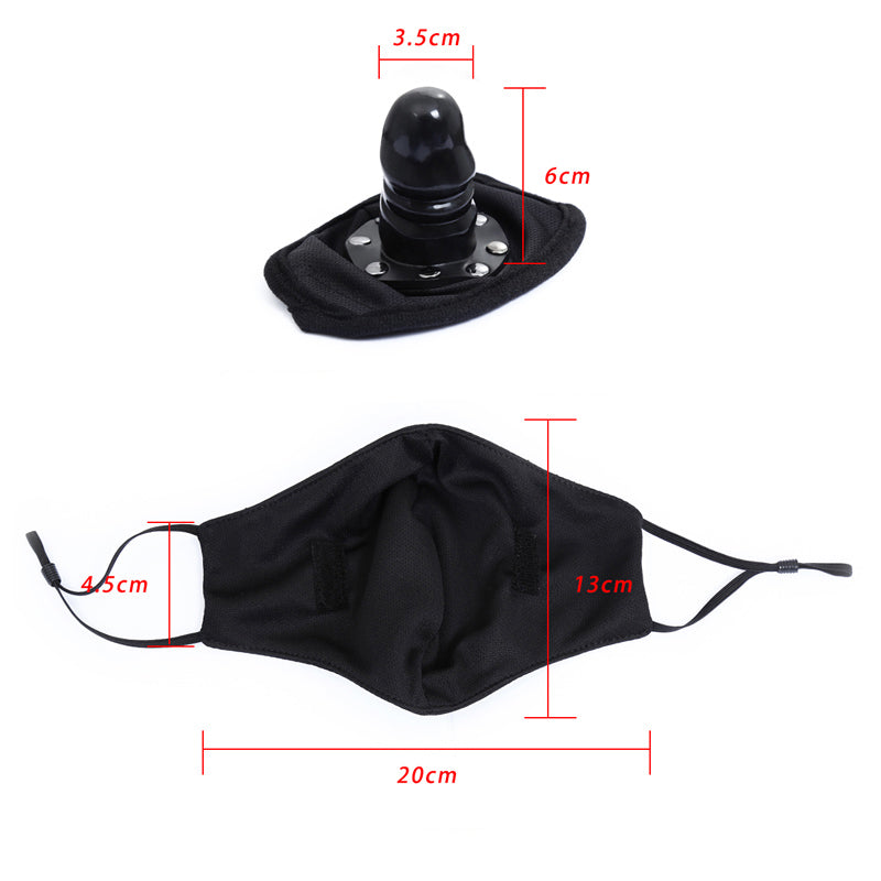 Discreet BDSM cotton face mask with concealed silicone gag – black
