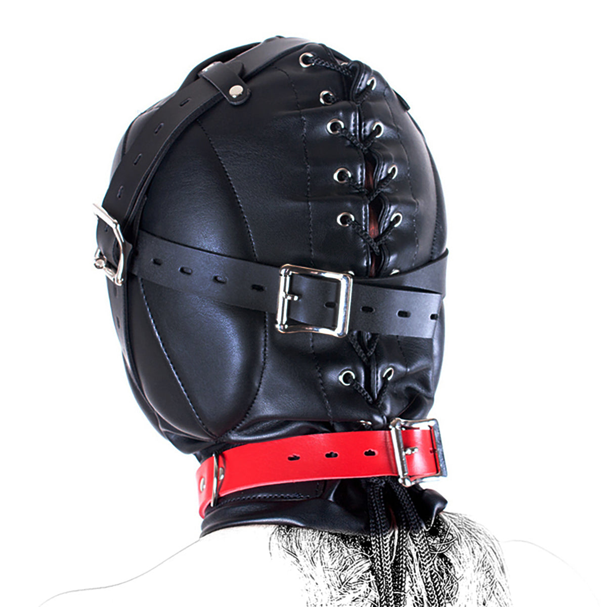 BDSM Fetish Full Head Restraint Slave Cushion Mask - Black/Red