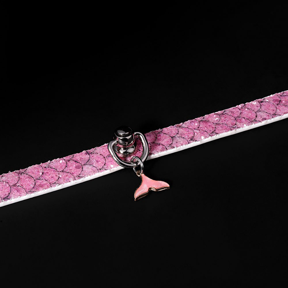 Luxury Mermaid Glow Genuine Leather BDSM Collar with Leash Pink