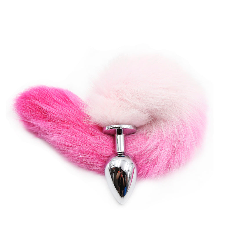 Pink Gradient Fox Tail Metal Butt Plug S/M/L