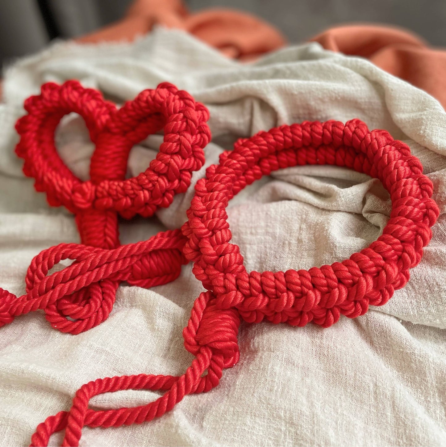 Handmade Cotton Rope Collar with Leash Red – Soft Kinky Restraint for Bondage