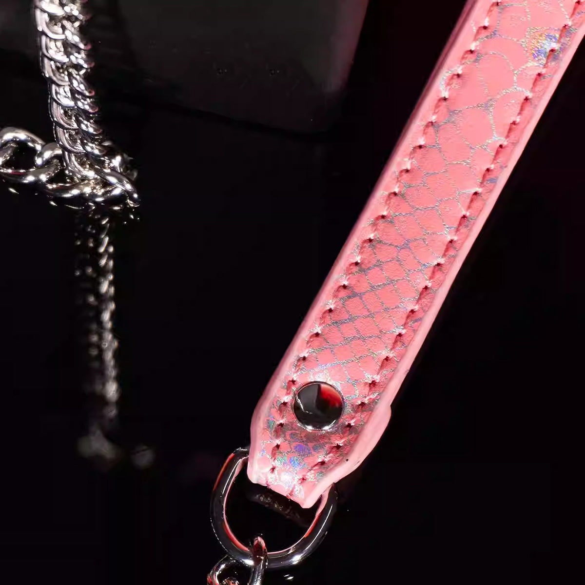 Triple Ring BDSM Collar with Sweet Bell Pink/Black