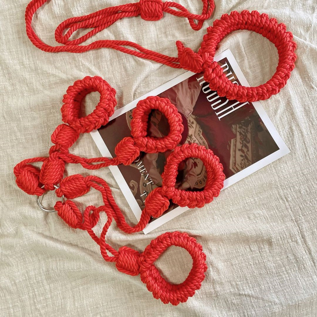 No-Escape Cotton Rope Wrist & Ankle Cuffs Set Red – Soft to Touch, Hard to Resist