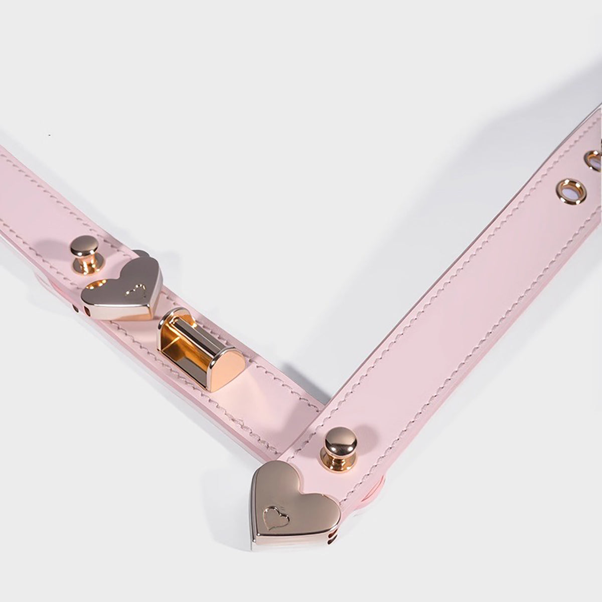 Blushing Devotion - Light Pink Leather Heart Hardware Collar & Leash Set
