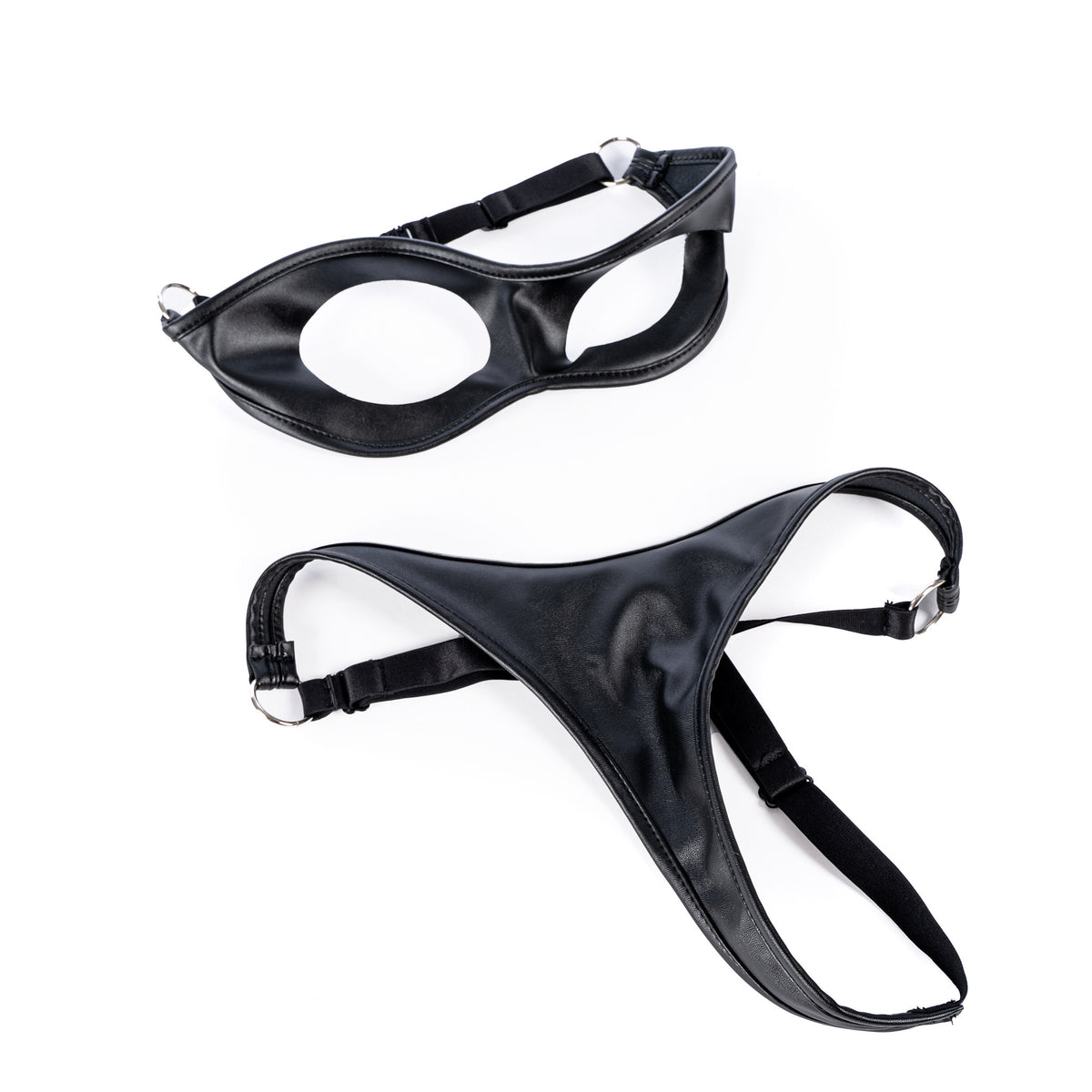 Open Bust PU Leather Bra & Sexy Thong 2 Piece Set Fetish Lingerie