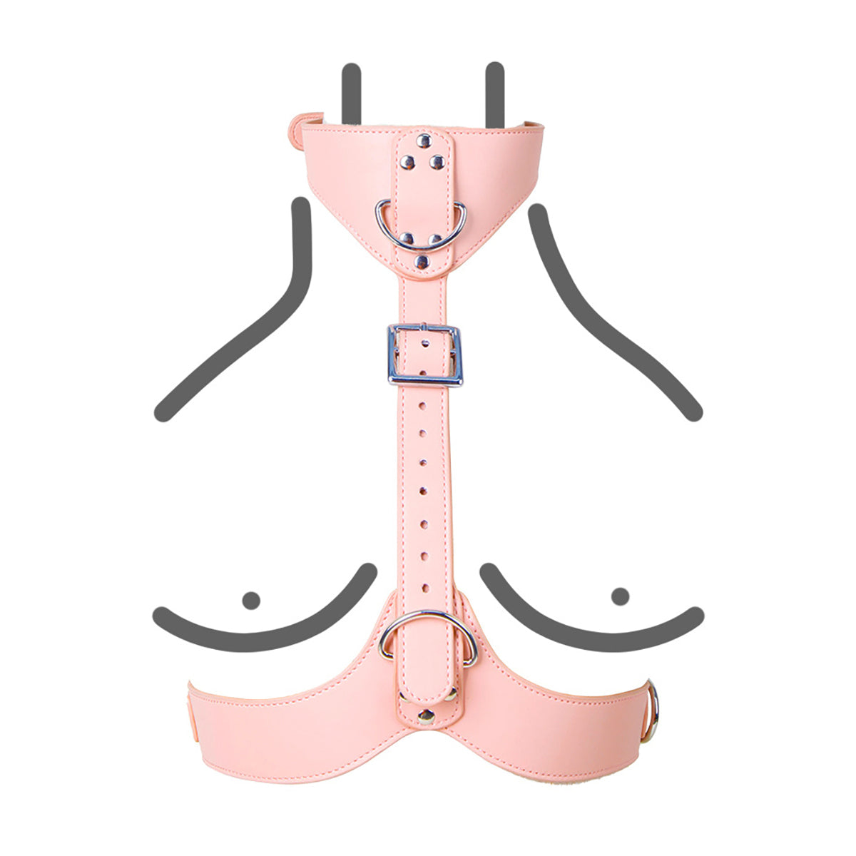 BDSM Open-Bust Pink Bondage Harness with Handcuffs & Leash