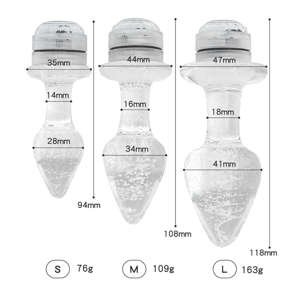 Vibrant LED Light Up Glass Butt Plug with Remote Control S/M/L