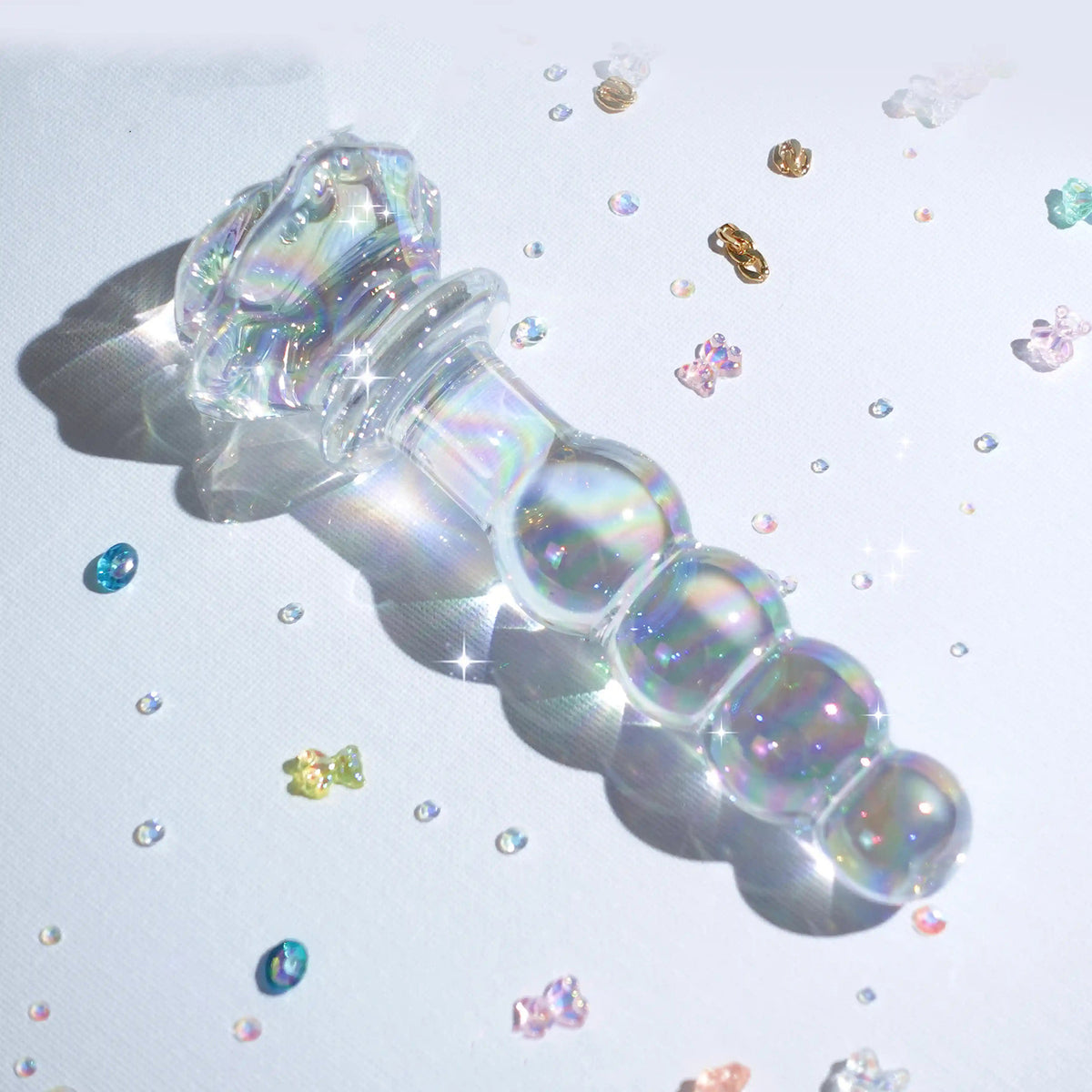 Transparent Smooth Crystal Rose Flower Glass Dildo Anal Butt Plug