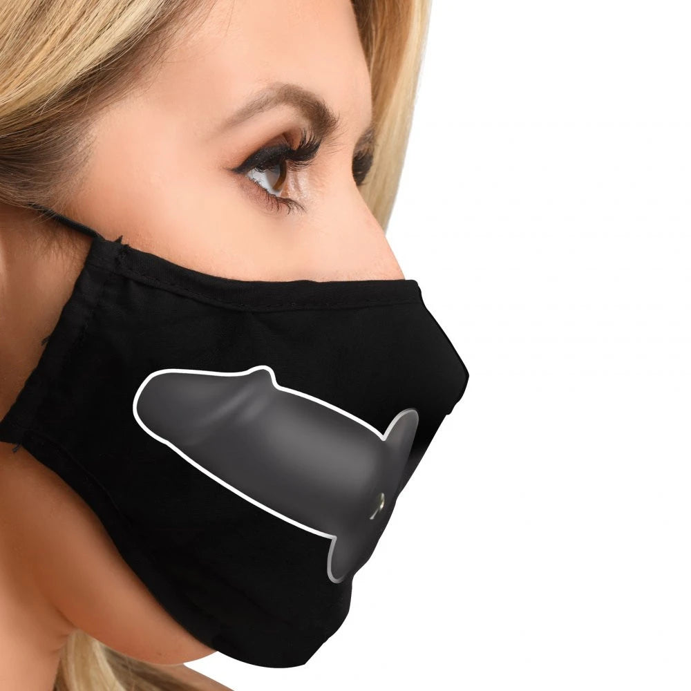 Discreet BDSM cotton face mask with concealed silicone gag – black