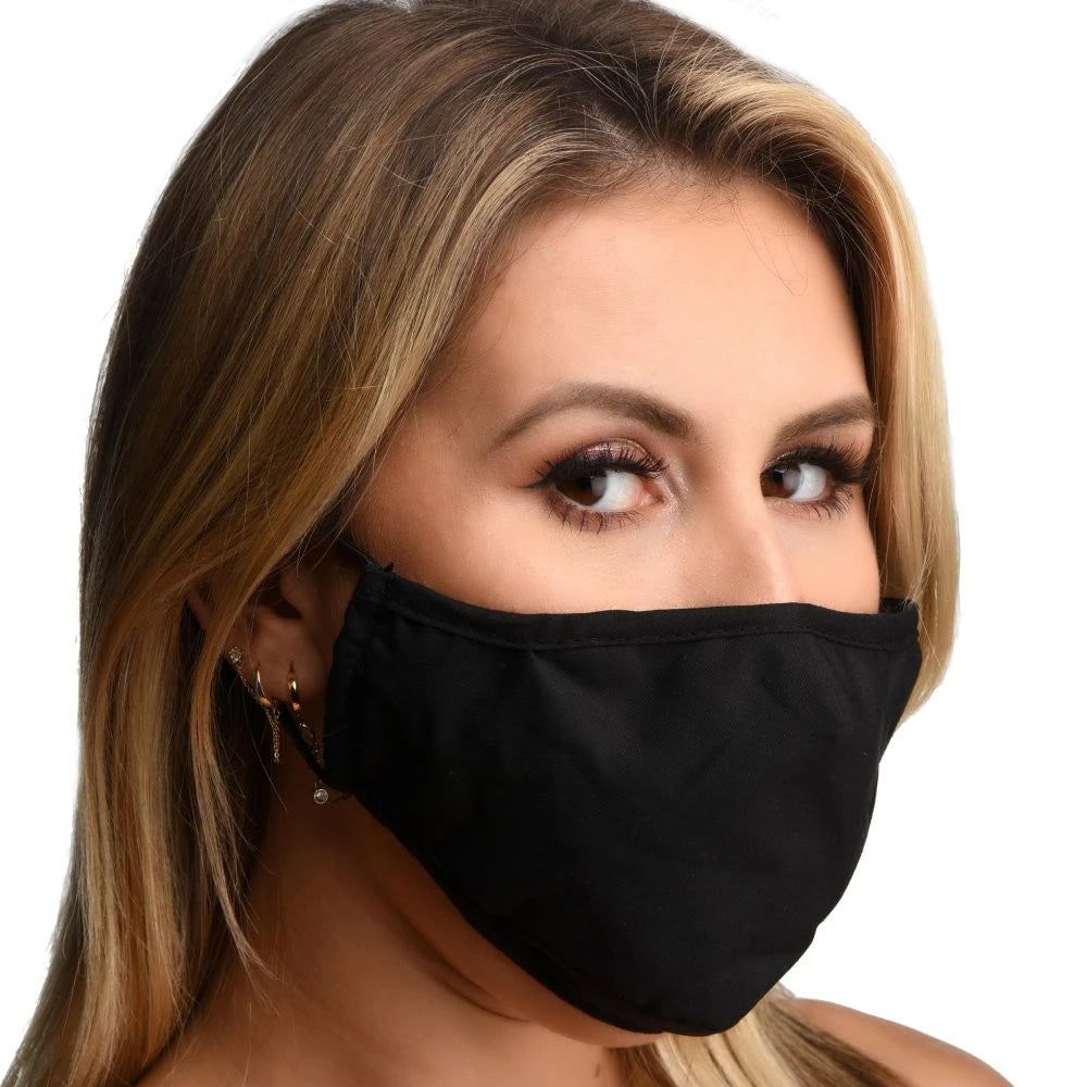 Discreet BDSM cotton face mask with concealed silicone gag – black