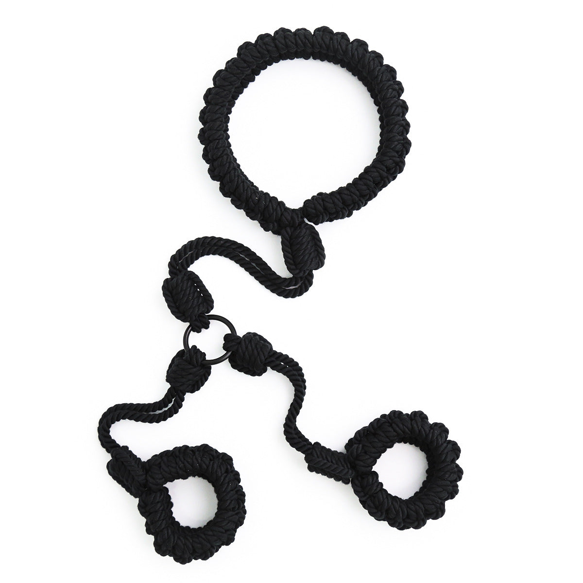 Hand-Woven Cotton Rope Neck to Wrist Restraint - Black