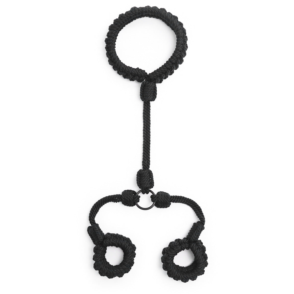 Hand-Woven Cotton Rope Neck to Wrist Restraint - Black