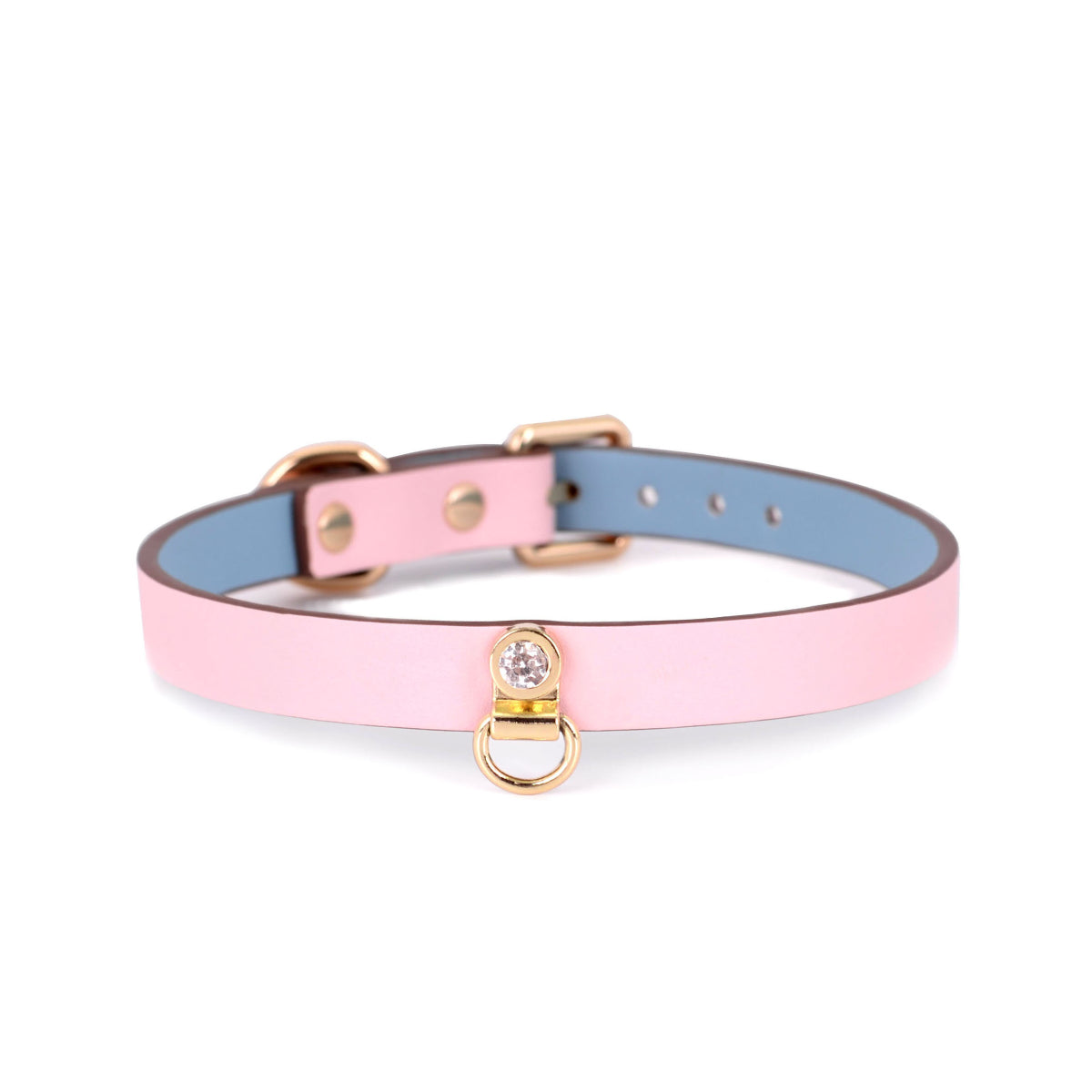 Handmade Shining Stone BDSM Leather Bondage Choker with Leash 4-colors