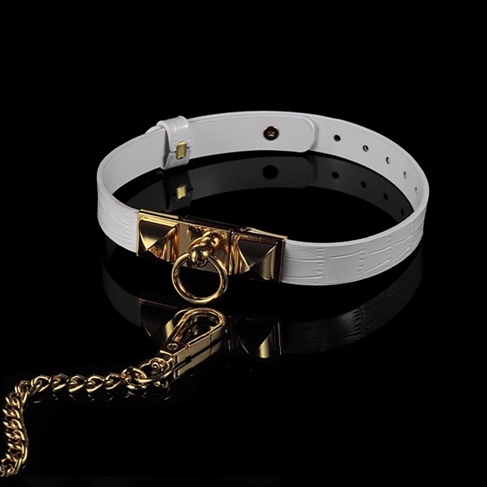 Pure Dominance - Premium White Leather BDSM Restraint Collar & Leash Set
