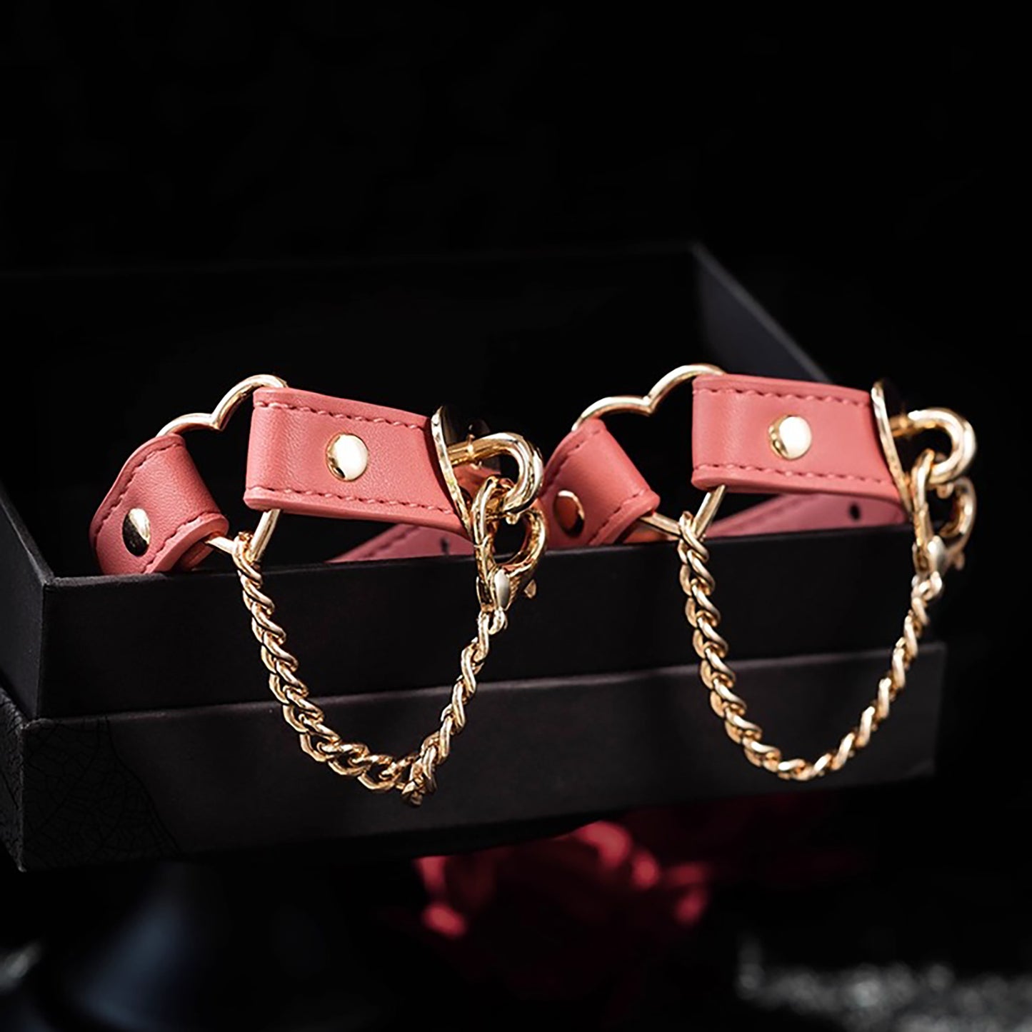 Pastel Pink Genuine Leather Bondage Cuffs – Gold Heart Hardware