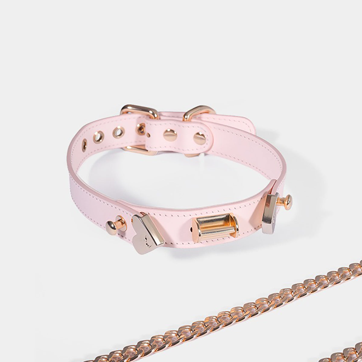 Blushing Devotion - Light Pink Leather Heart Hardware Collar & Leash Set