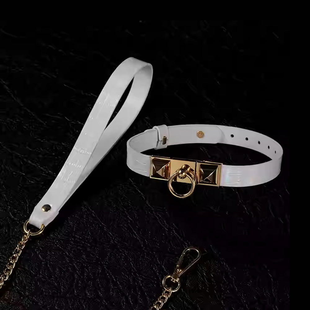 Pure Dominance - Premium White Leather BDSM Restraint Collar & Leash Set