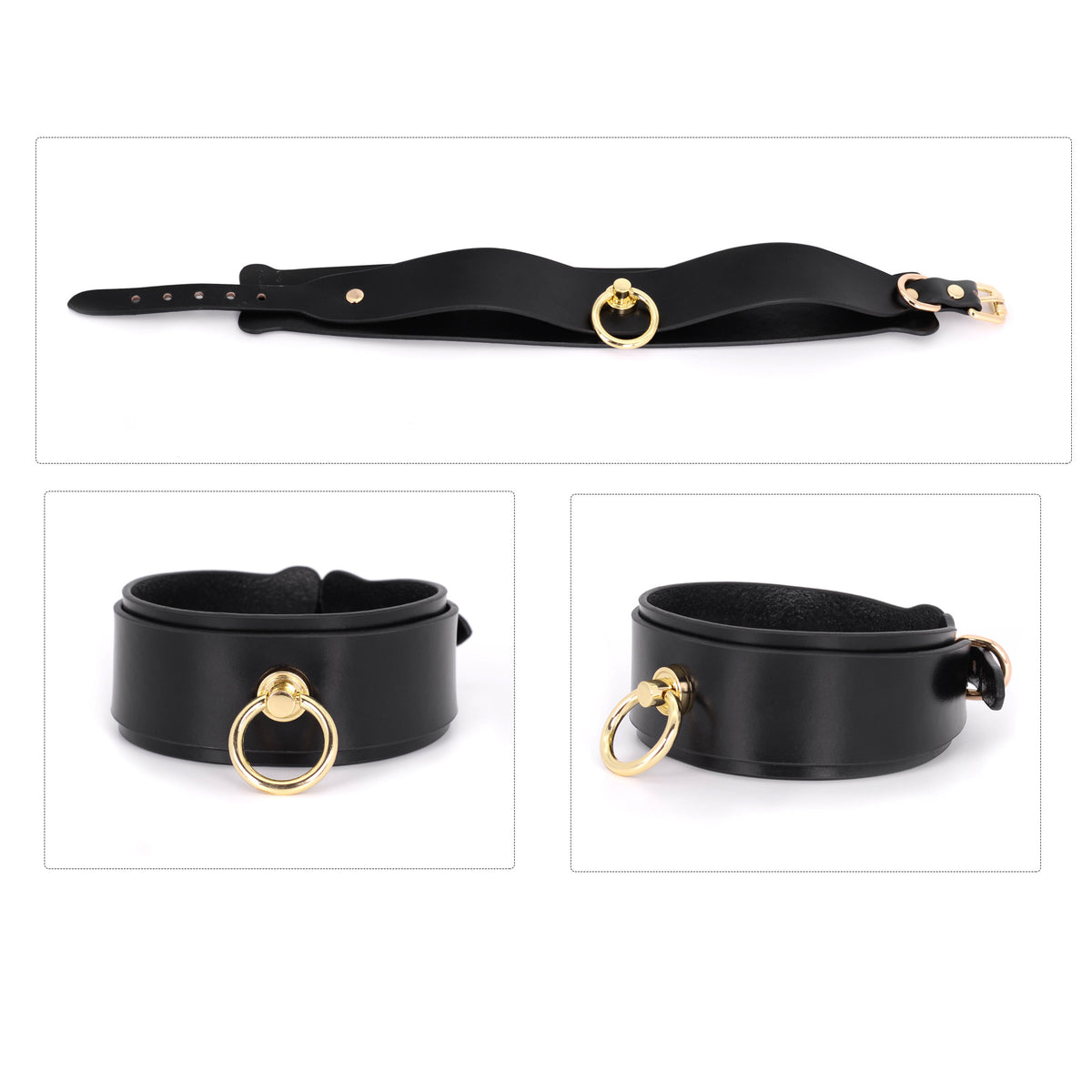 Crazy Wild Deluxe Leather Bondage Restraint Set 6-Piece Black