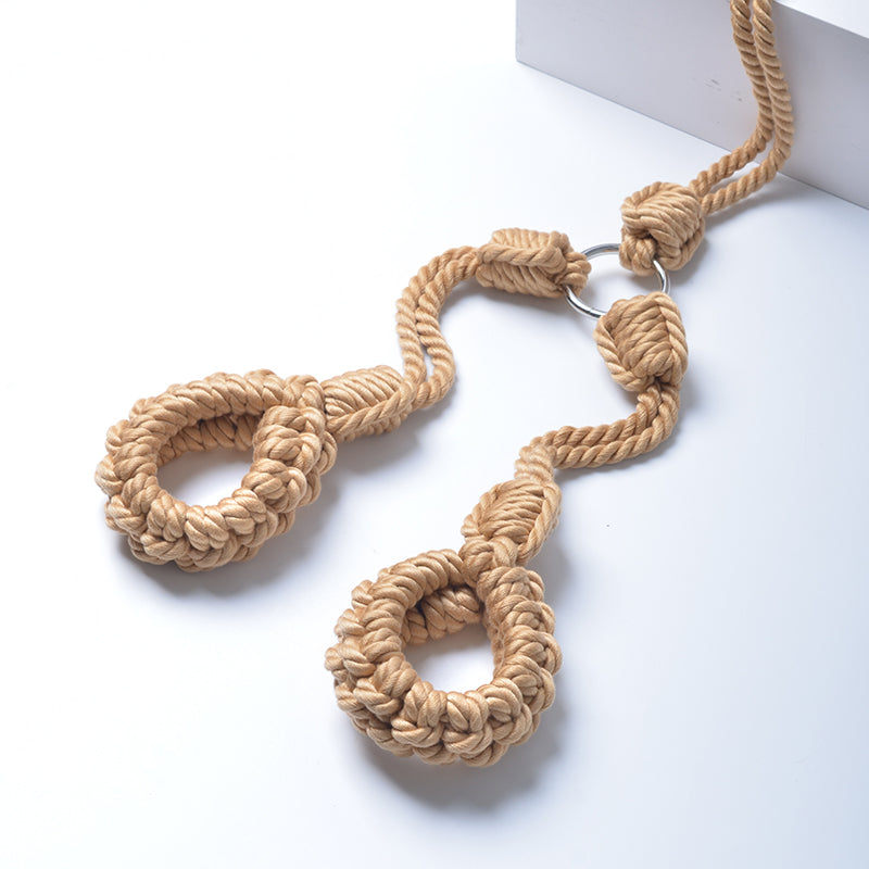 Hand-Woven Cotton Rope Neck to Wrist Restraint - Beige