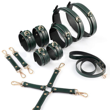 Pure Green Handcrafted Vegan PU Leather BDSM Bondage Set 6-Piece