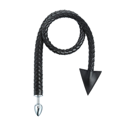 Black Devil Braided PU Leather Tail Stainless Butt Plug