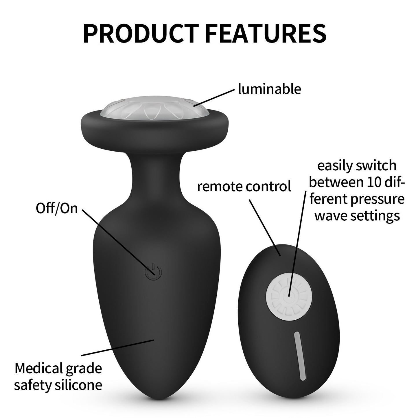 Remote-Controlled Light-Up Vibrating Anal Butt Plug with 10 Vibration Modes
