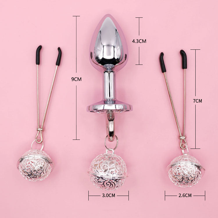 Super Cute Bell Nipple Clamps & Anal Plug 2-Piece Set Gold/Silver