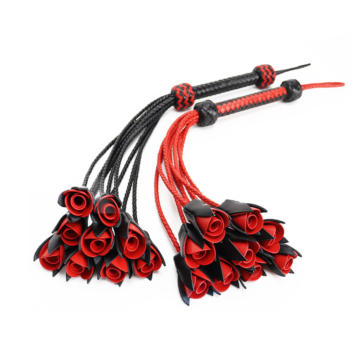 Handmade Red Rose Leather Flogger with 9 Braided Tails